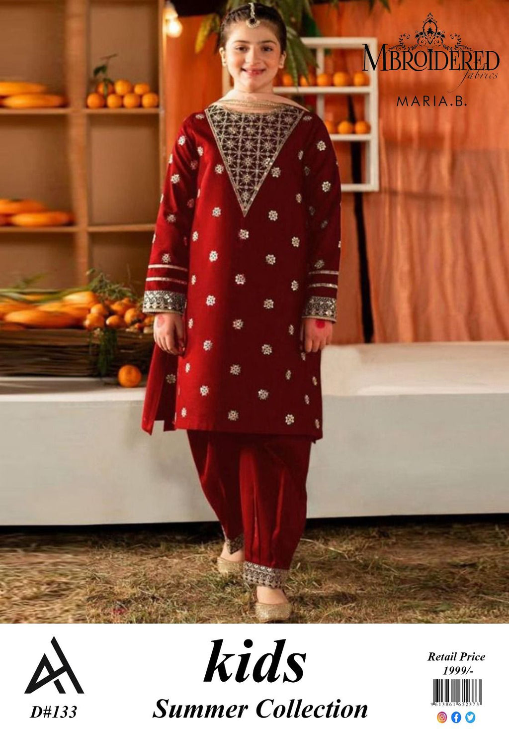 Maria B Kids 3 Peace Lawn  Embroidered Unstitched Suit Kids-01