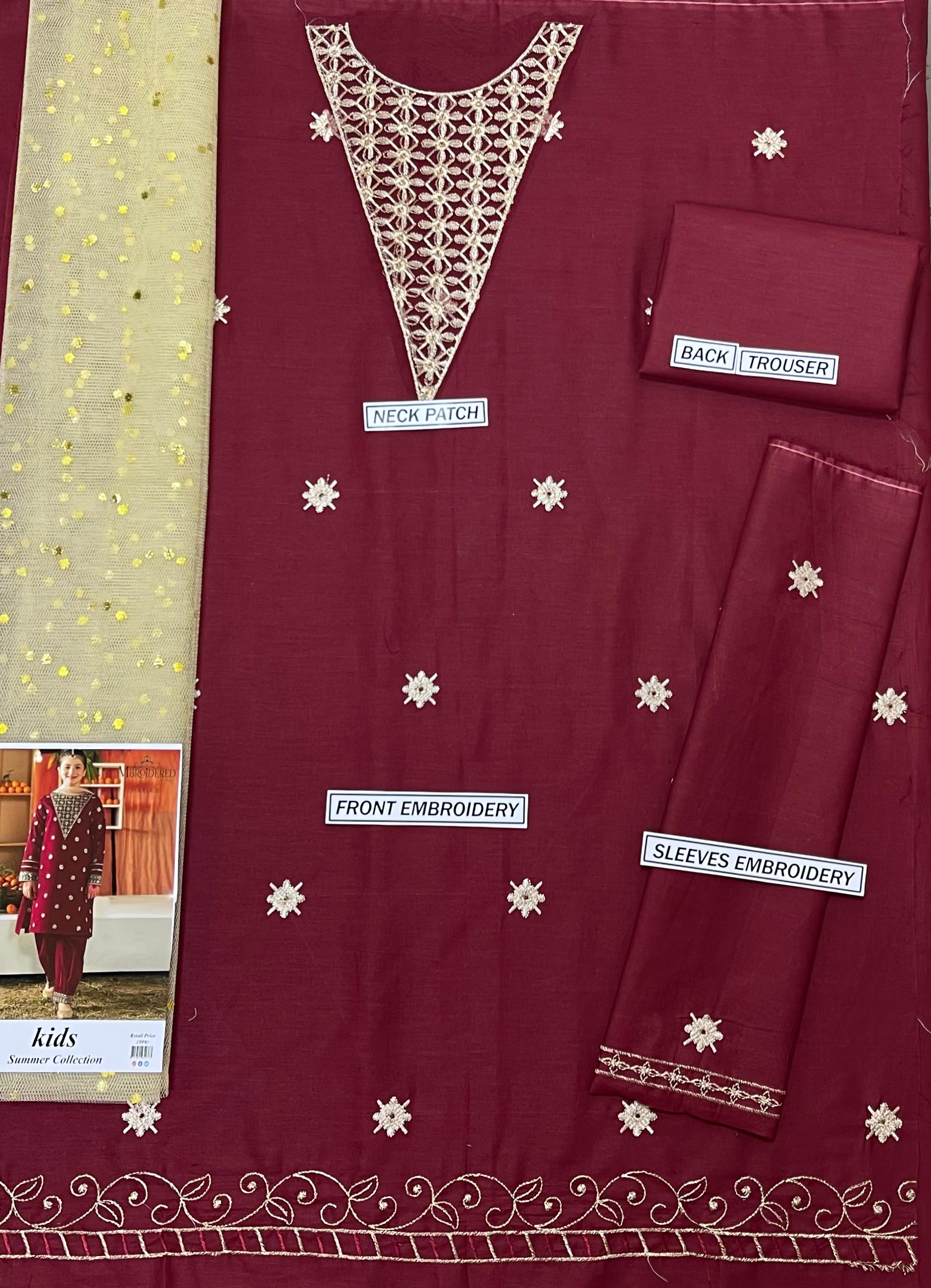 Maria B Kids 3 Peace Lawn  Embroidered Unstitched Suit Kids-01