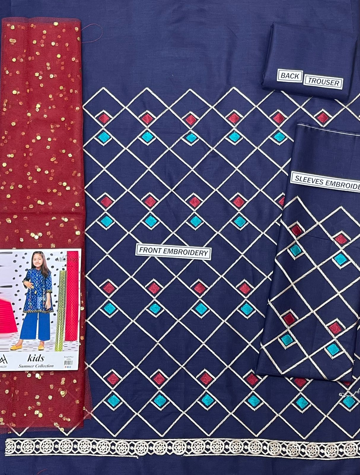 Maria B Kids 3 Peace Lawn  Embroidered Unstitched Suit Kids-02