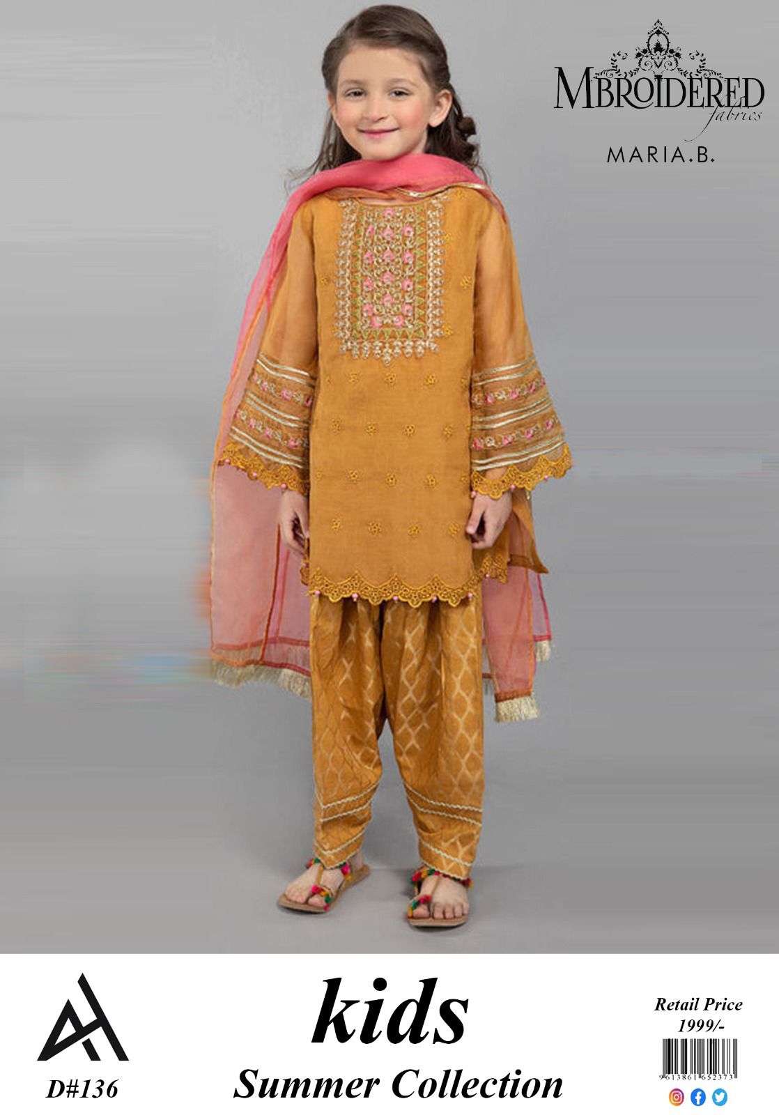 Maria B Kids 3 Peace Lawn  Embroidered Unstitched Suit Kids-03