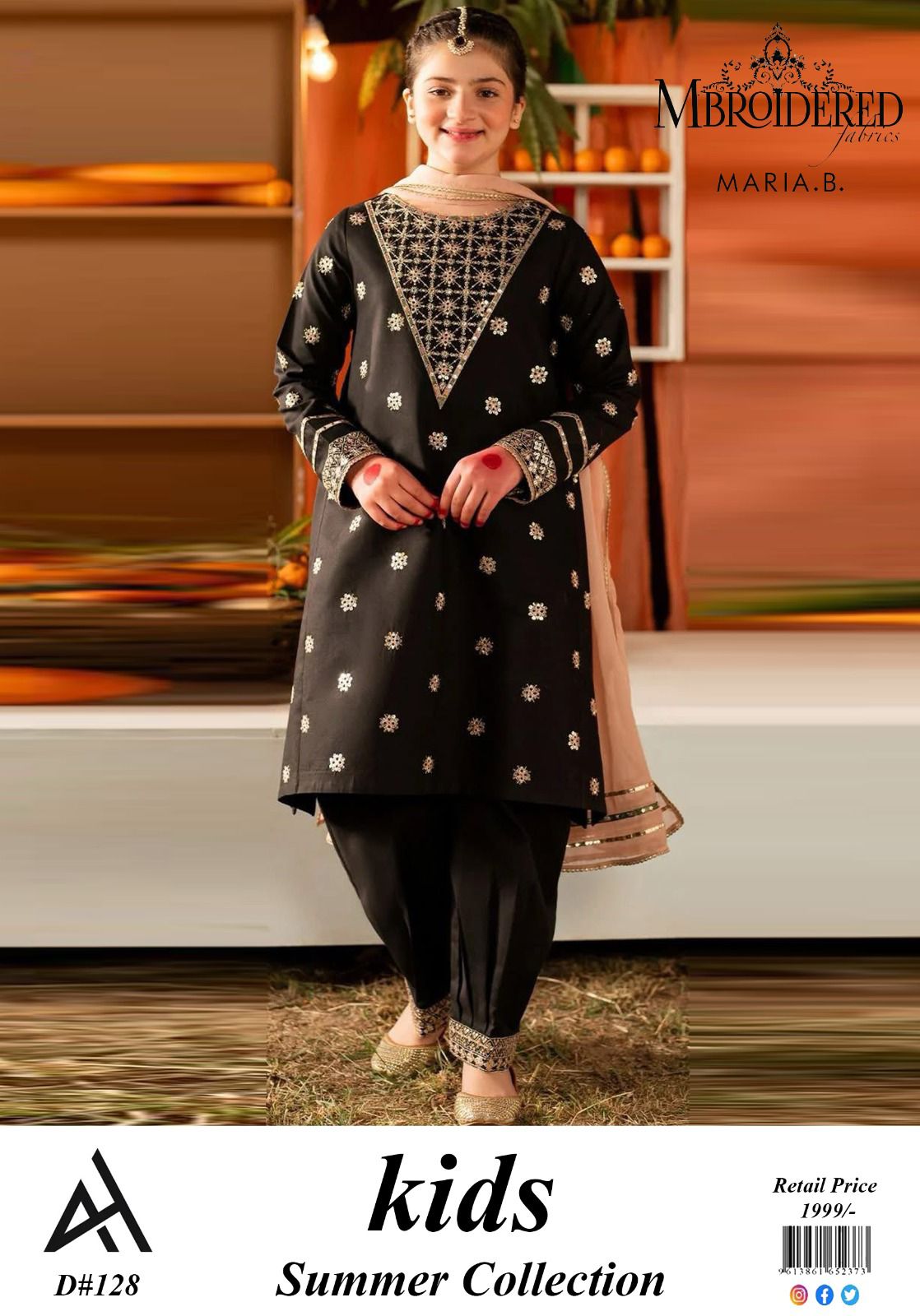 Maria B Kids 3 Peace Lawn  Embroidered Unstitched Suit Design-01