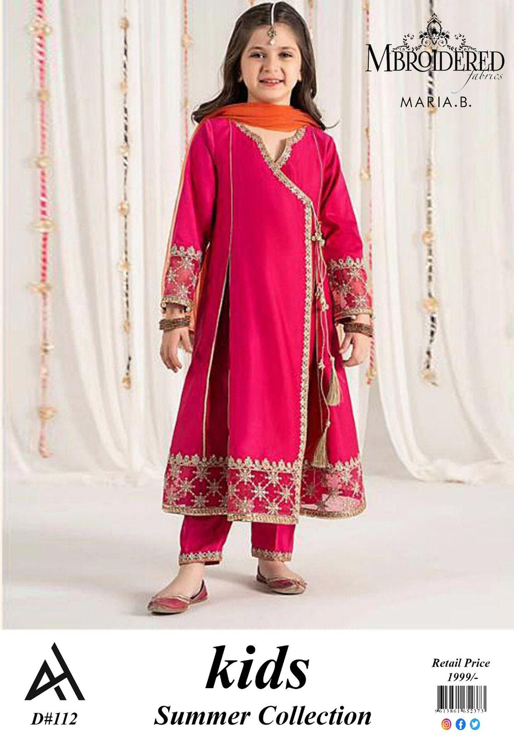 Maria B Kids 3 Peace Lawn  Embroidered Unstitched Suit Design-03