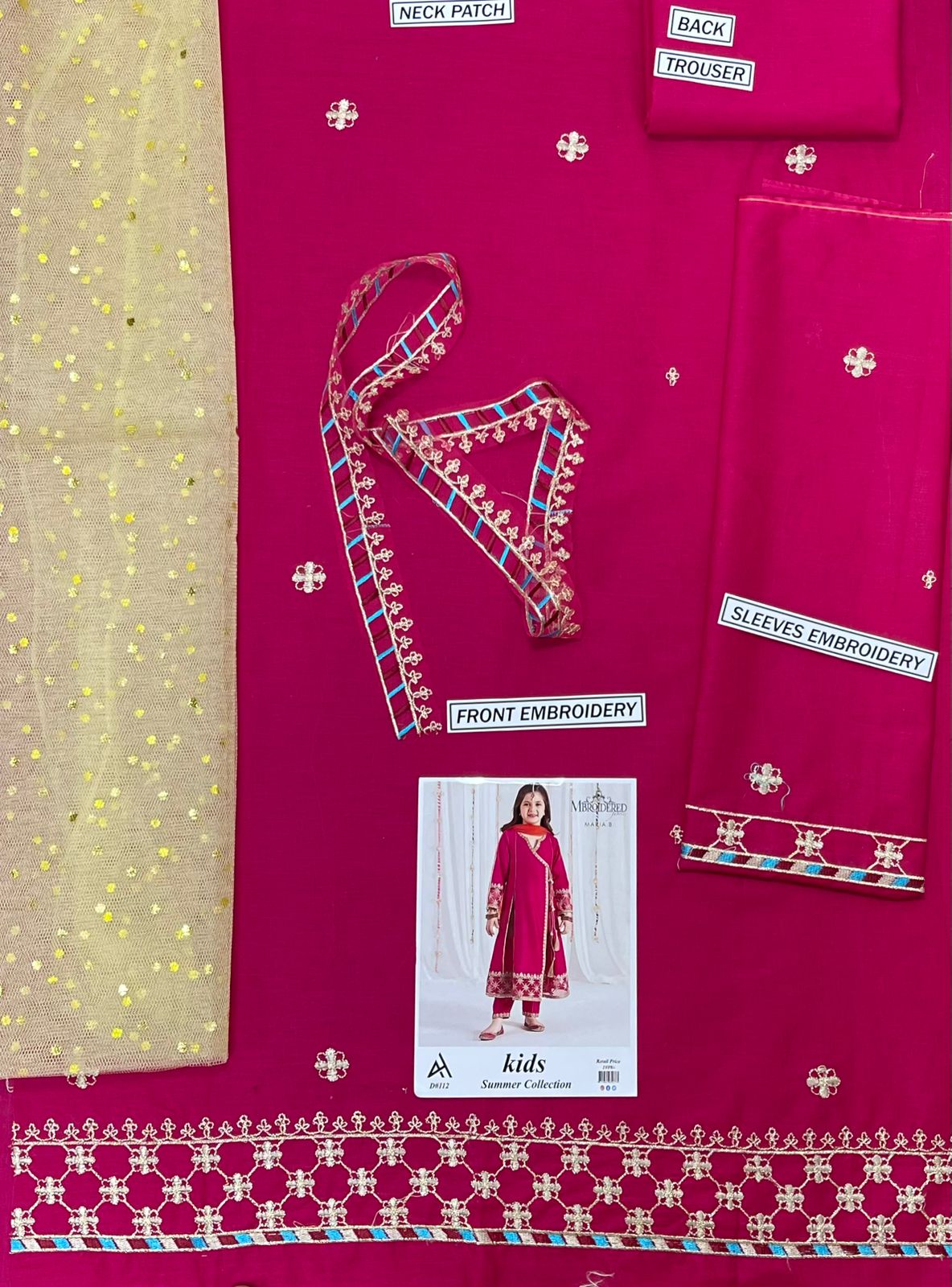 Maria B Kids 3 Peace Lawn  Embroidered Unstitched Suit Design-03