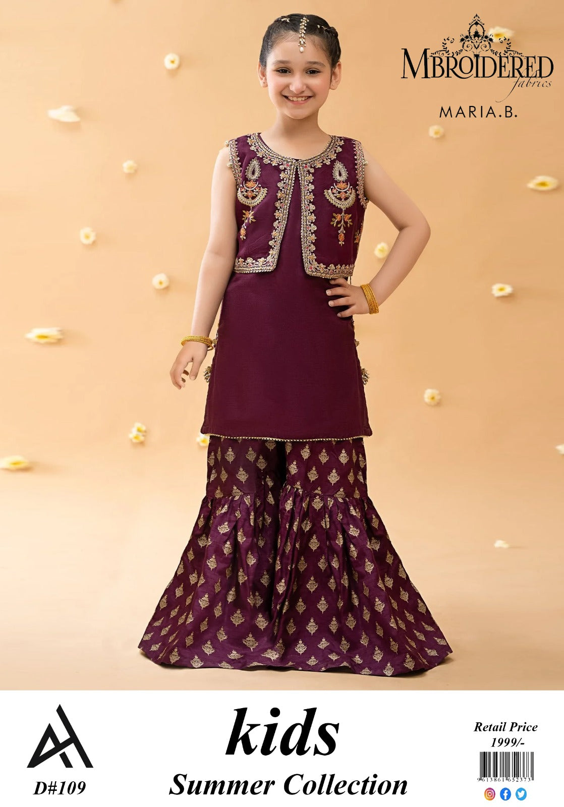 Maria B Kids 3 Peace Lawn  Embroidered Unstitched Suit Design-05