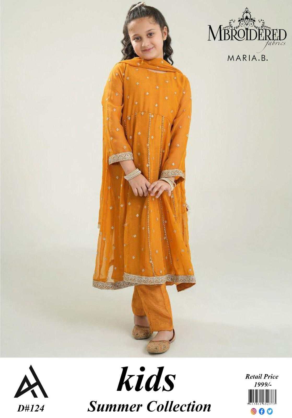 Maria B Kids 3 Peace Lawn  Embroidered Unstitched Suit Design-04