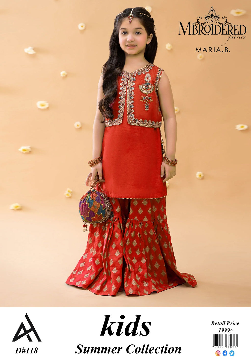 Maria B Kids 3 Peace Lawn  Embroidered Unstitched Suit Design 06