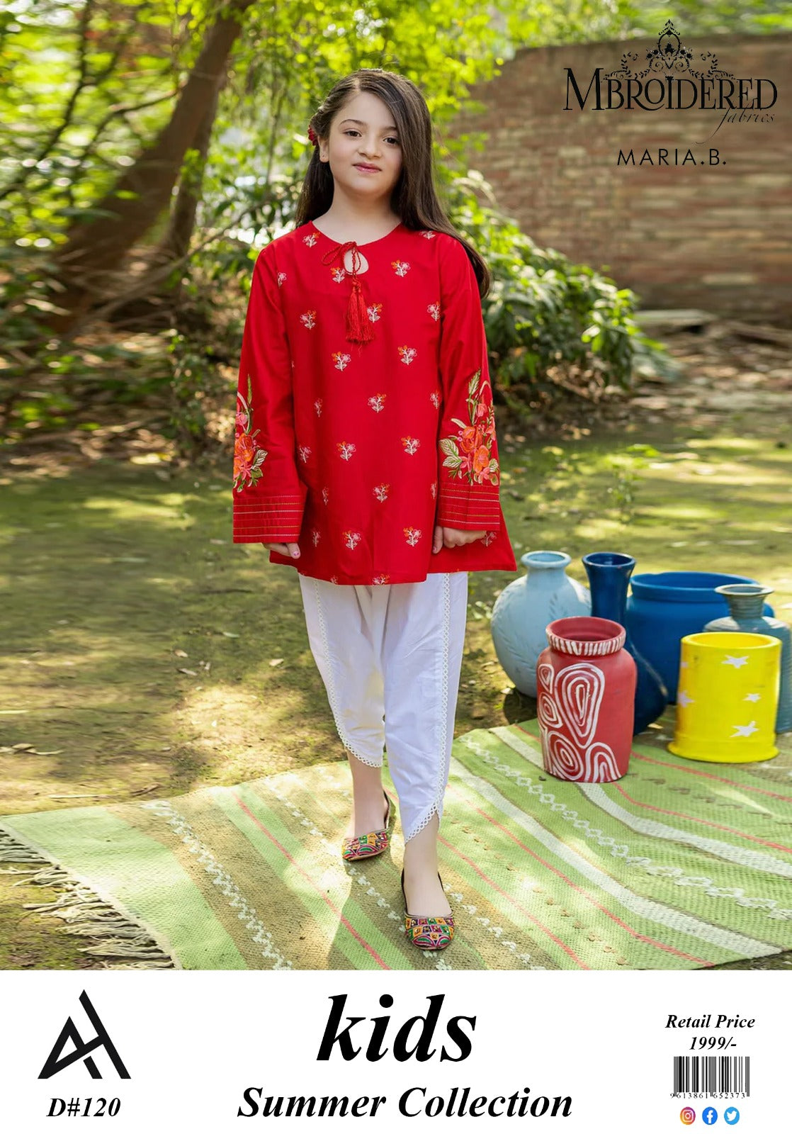 Maria B Kids 3 Peace Lawn  Embroidered Unstitched Suit Design-07