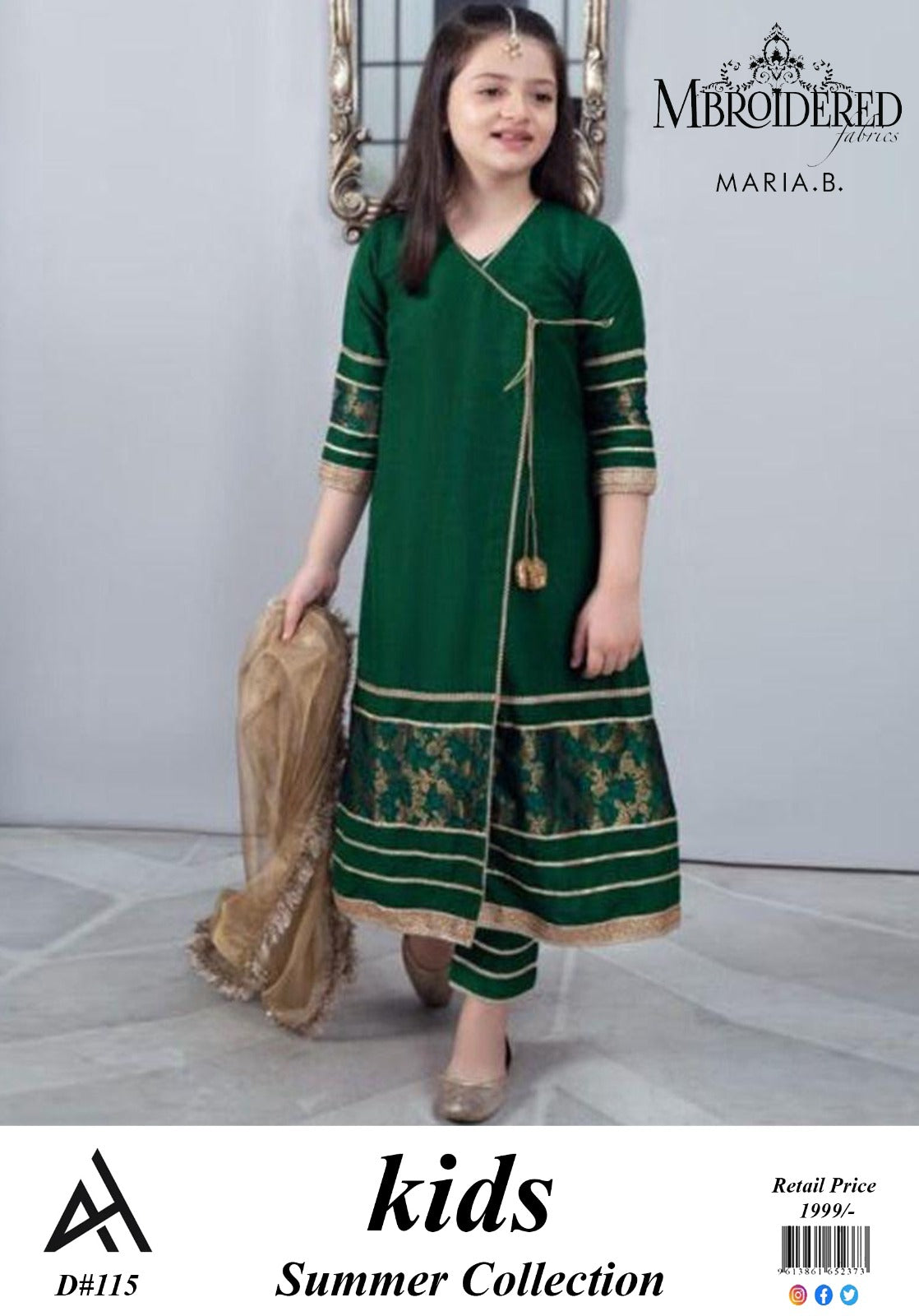 Maria B Kids 3 Peace Lawn  Embroidered Unstitched Suit Design-10
