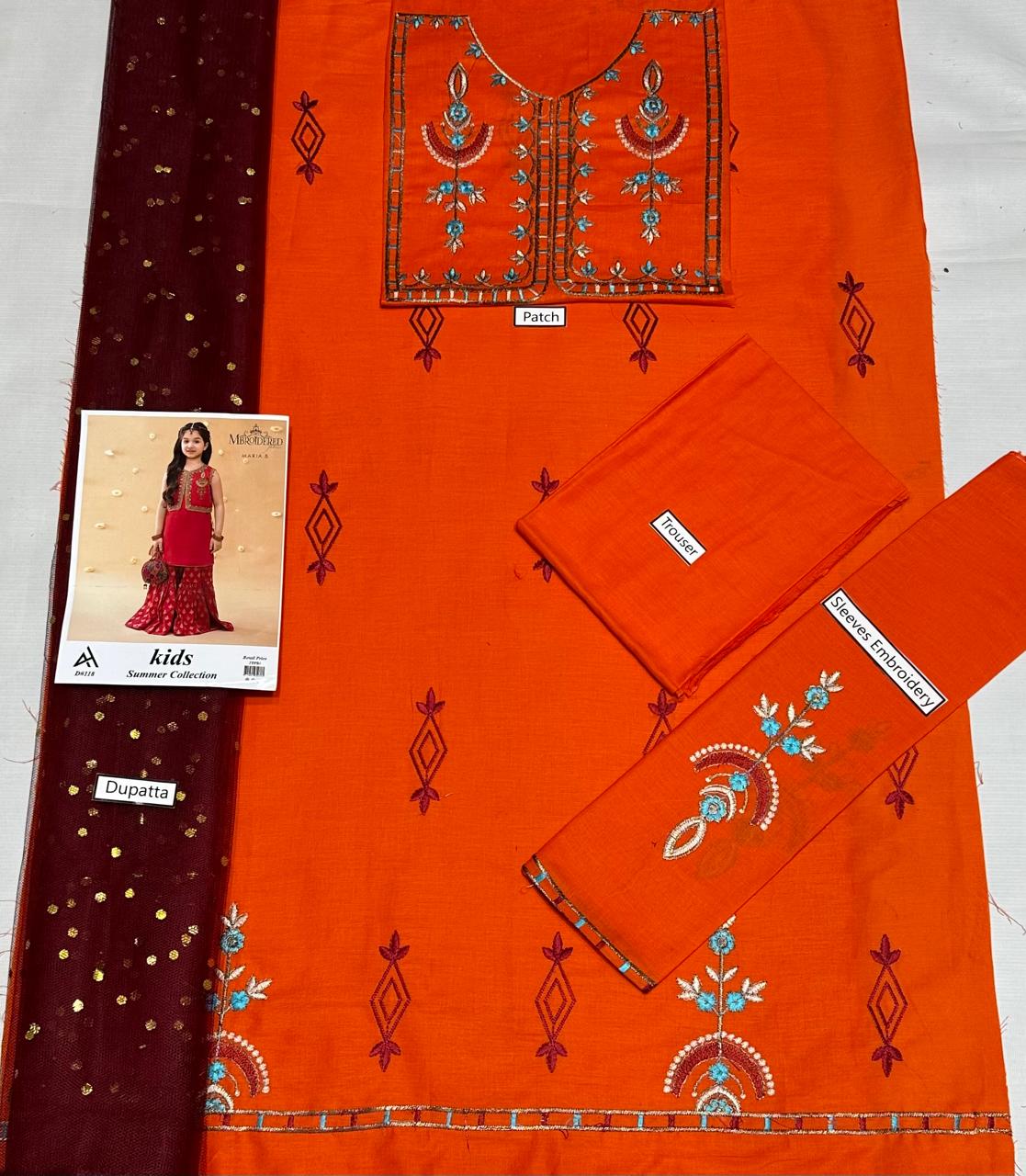 Maria B Kids 3 Peace Lawn  Embroidered Unstitched Suit Design 06