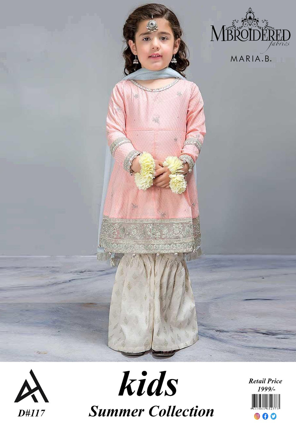 Maria B Kids 3 Peace Lawn  Embroidered Unstitched Suit Design-08