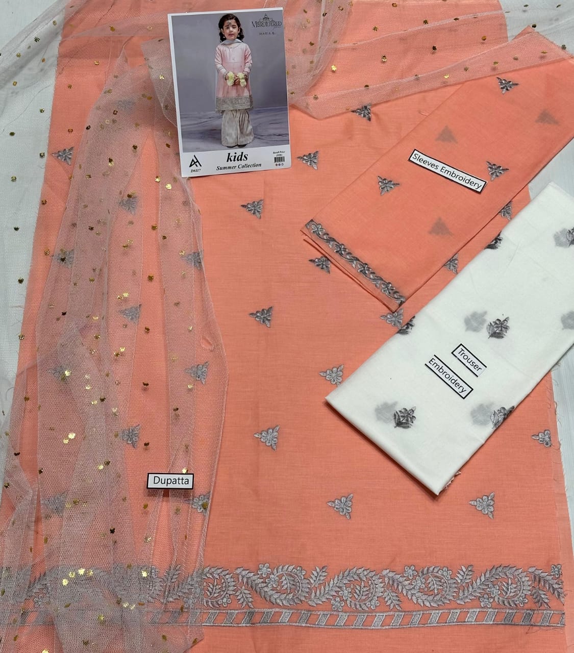 Maria B Kids 3 Peace Lawn  Embroidered Unstitched Suit Design-08