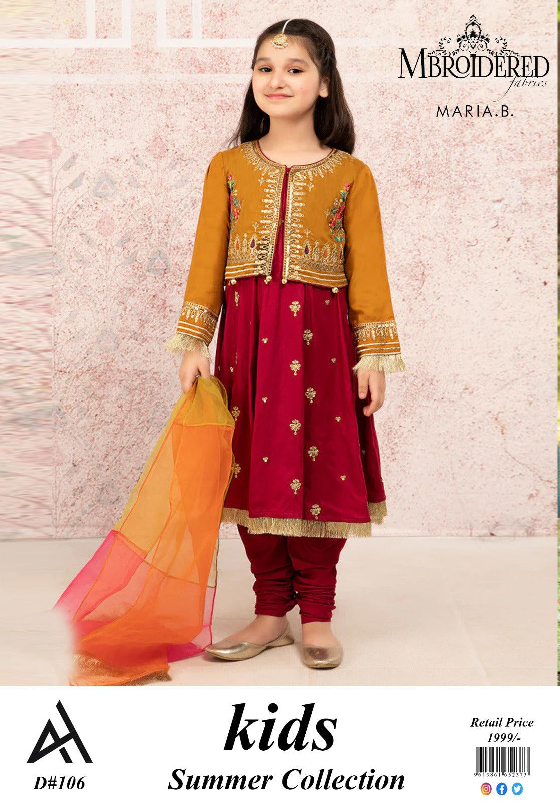 Maria B Kids 3 Peace Lawn  Embroidered Unstitched Suit Kids-05