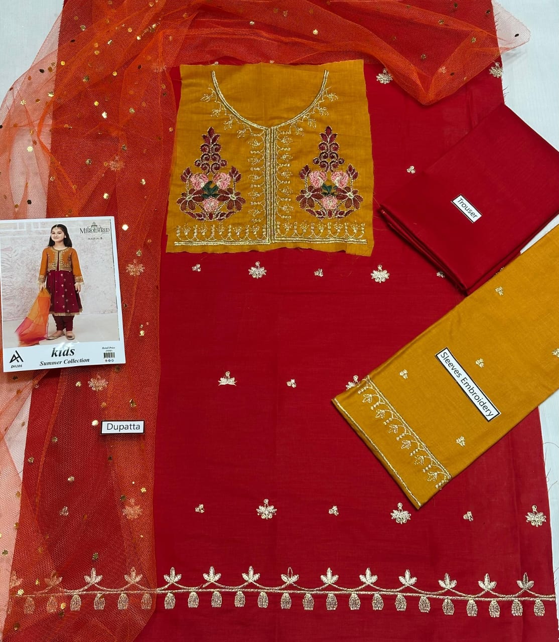 Maria B Kids 3 Peace Lawn  Embroidered Unstitched Suit Kids-05