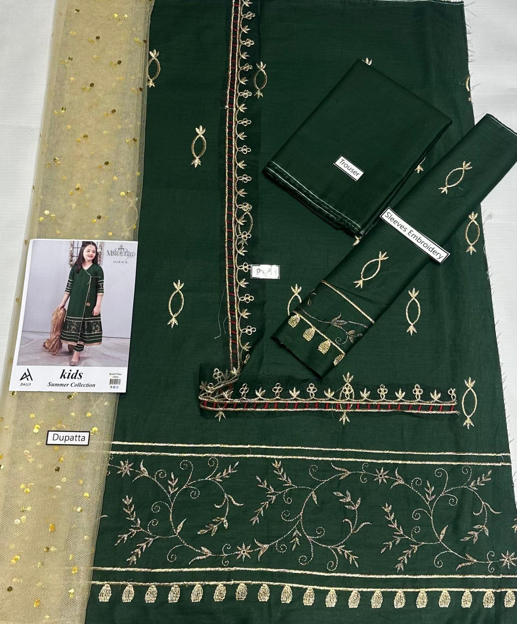 Maria B Kids 3 Peace Lawn  Embroidered Unstitched Suit Design-10