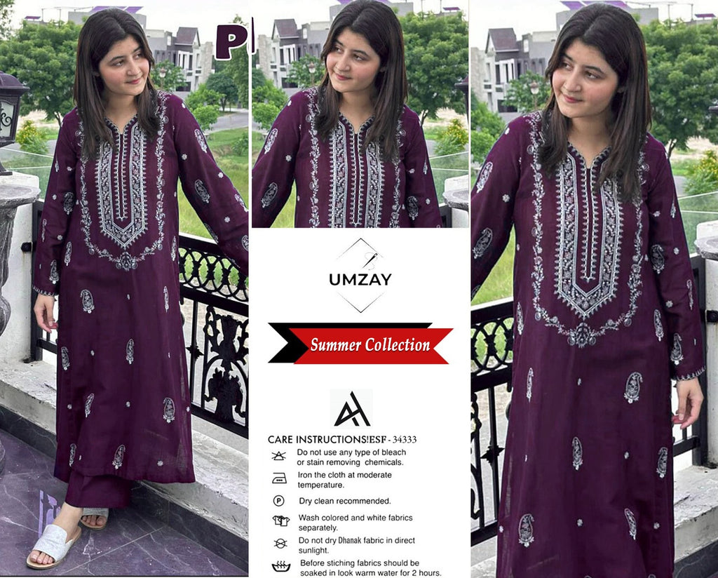 Umzay Premium Lawn 2PC Suit – Elegant Embroidery & Summer Comfort Volume 004
