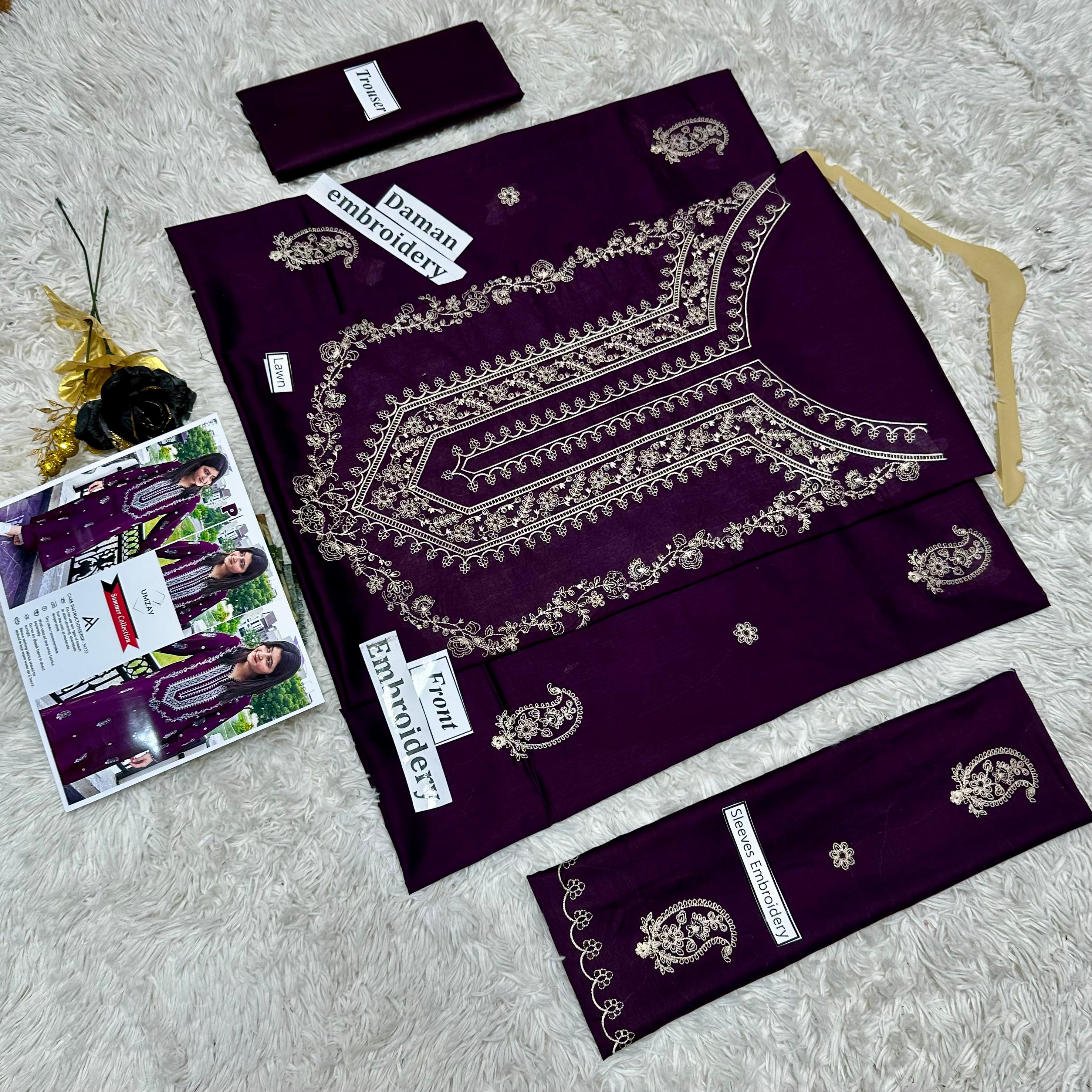 Umzay Premium Lawn 2PC Suit – Elegant Embroidery & Summer Comfort Volume 004