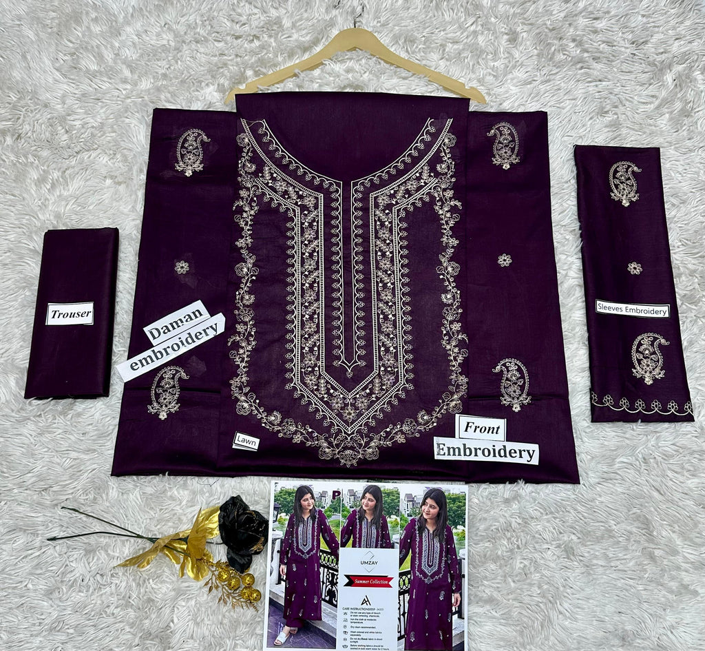 Umzay Premium Lawn 2PC Suit – Elegant Embroidery & Summer Comfort Volume 004