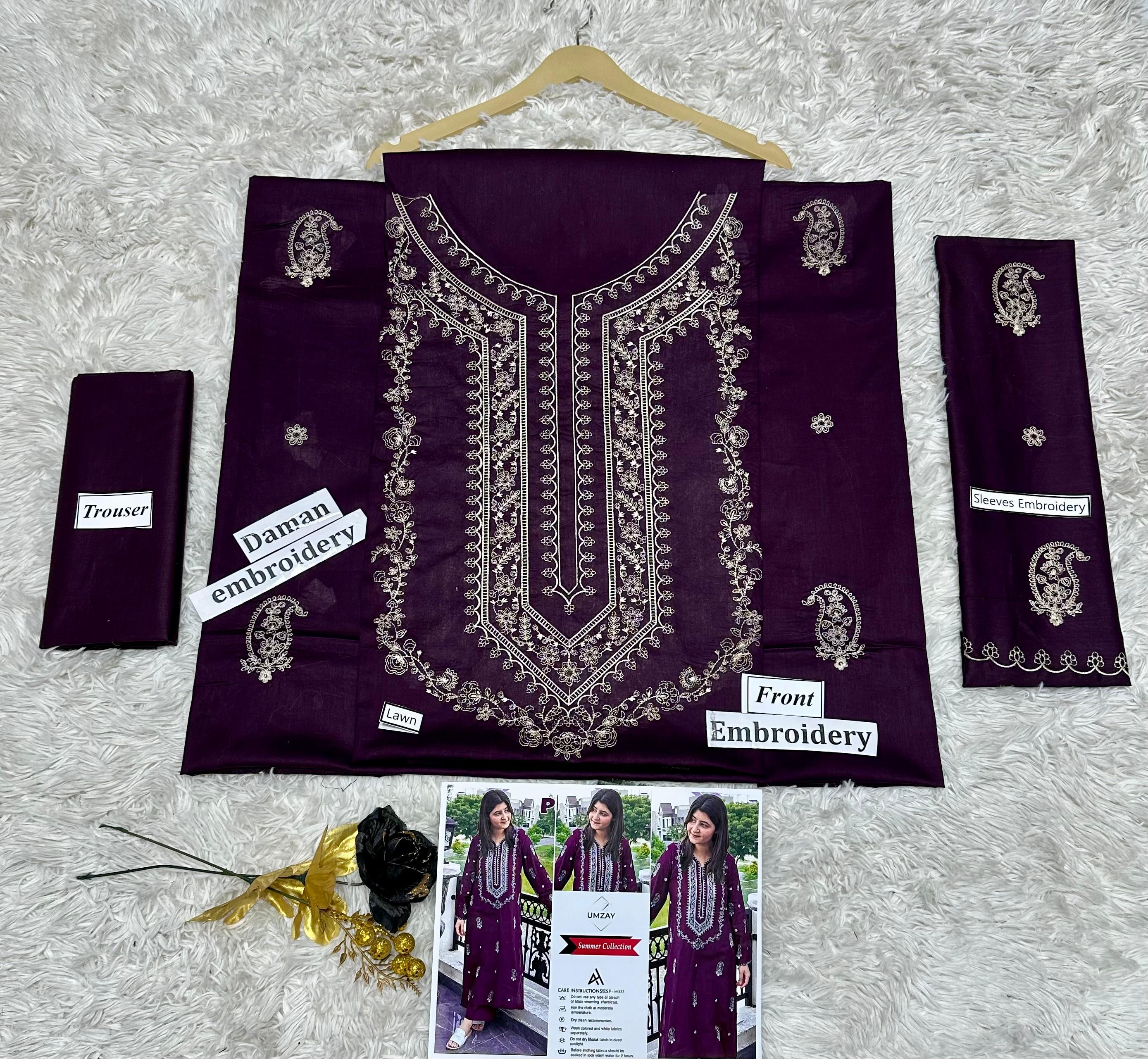 Umzay Premium Lawn 2PC Suit – Elegant Embroidery & Summer Comfort Volume 004