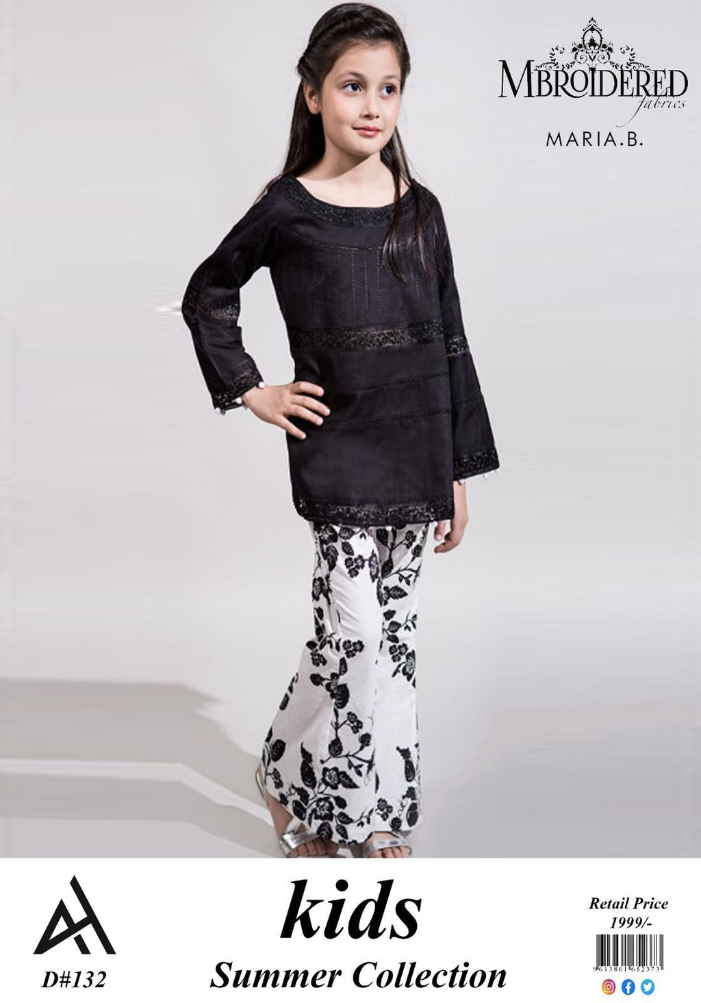 Maria B Kids 3 Peace Lawn  Embroidered Unstitched Suit Kids-04