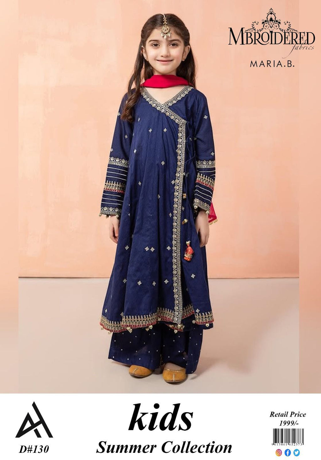 Maria B Kids 3 Peace Lawn  Embroidered Unstitched Suit Kids-06