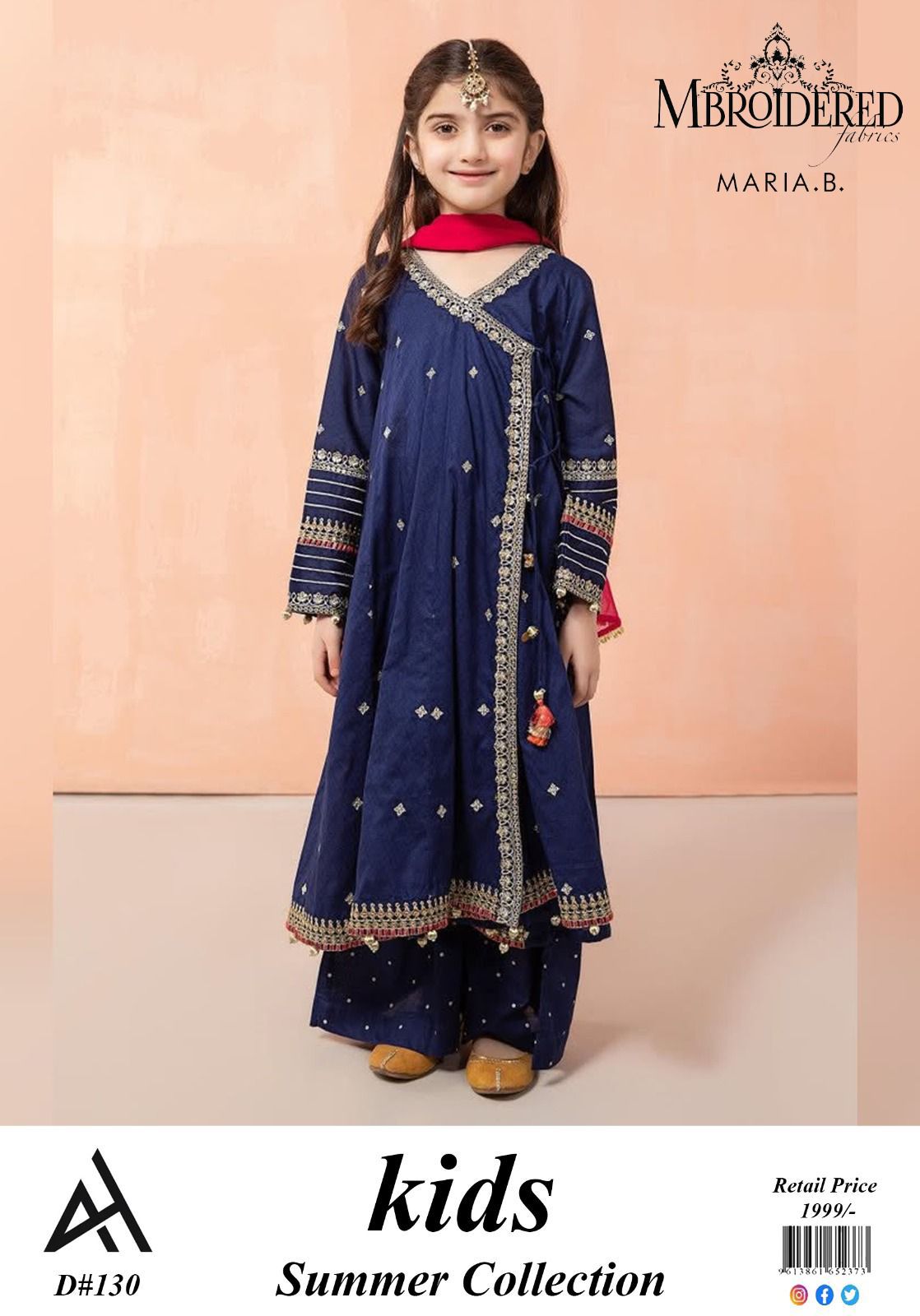 Maria B Kids 3 Peace Lawn  Embroidered Unstitched Suit Kids-06