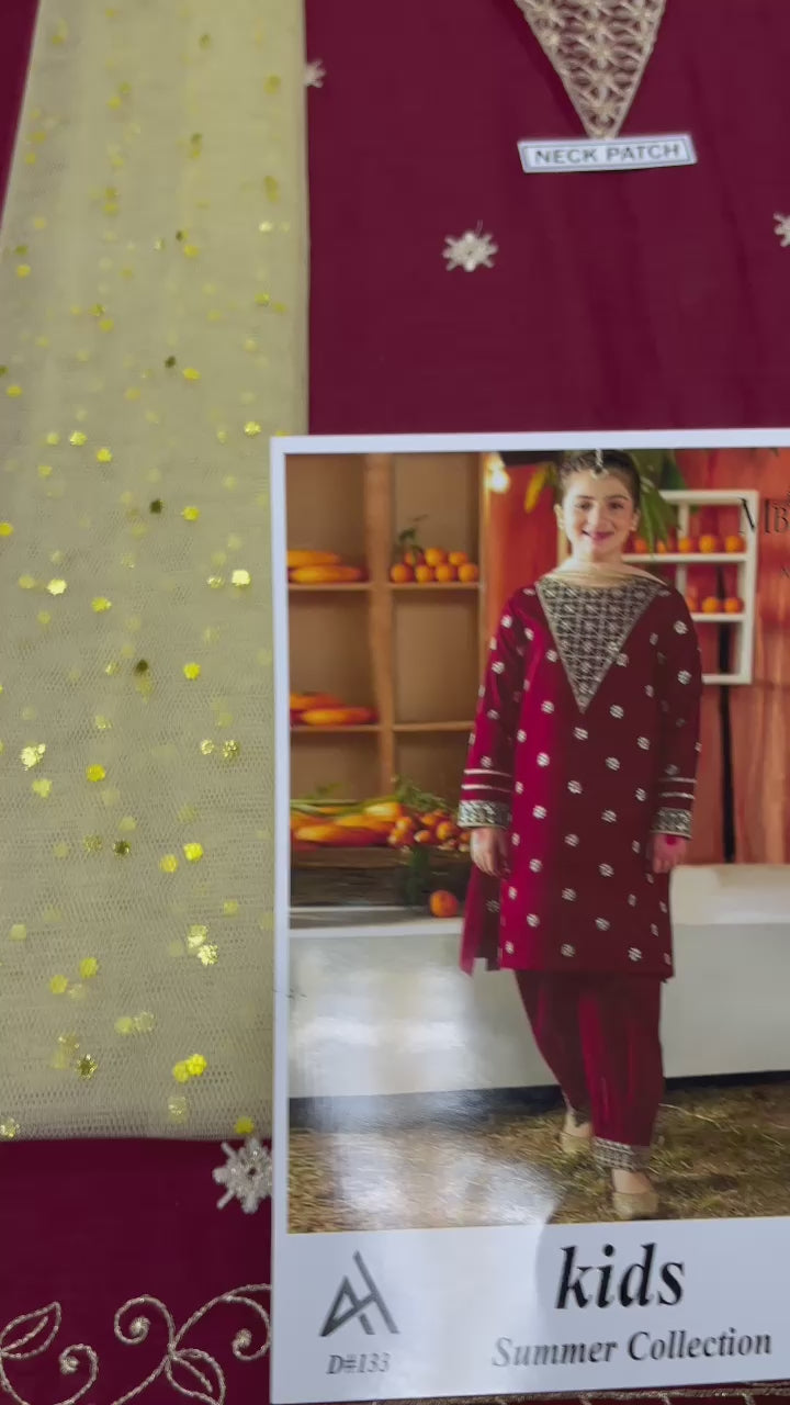 Maria B Kids 3 Peace Lawn  Embroidered Unstitched Suit Kids-01