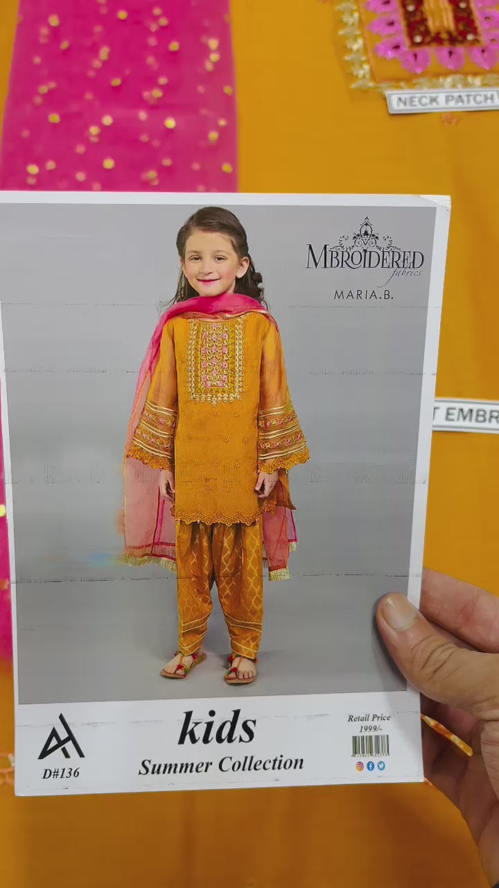 Maria B Kids 3 Peace Lawn  Embroidered Unstitched Suit Kids-03