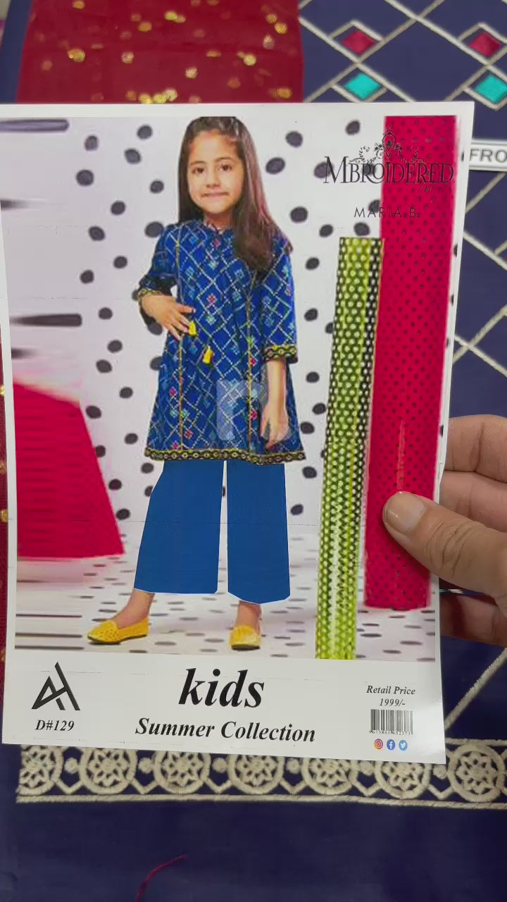 Maria B Kids 3 Peace Lawn  Embroidered Unstitched Suit Kids-02