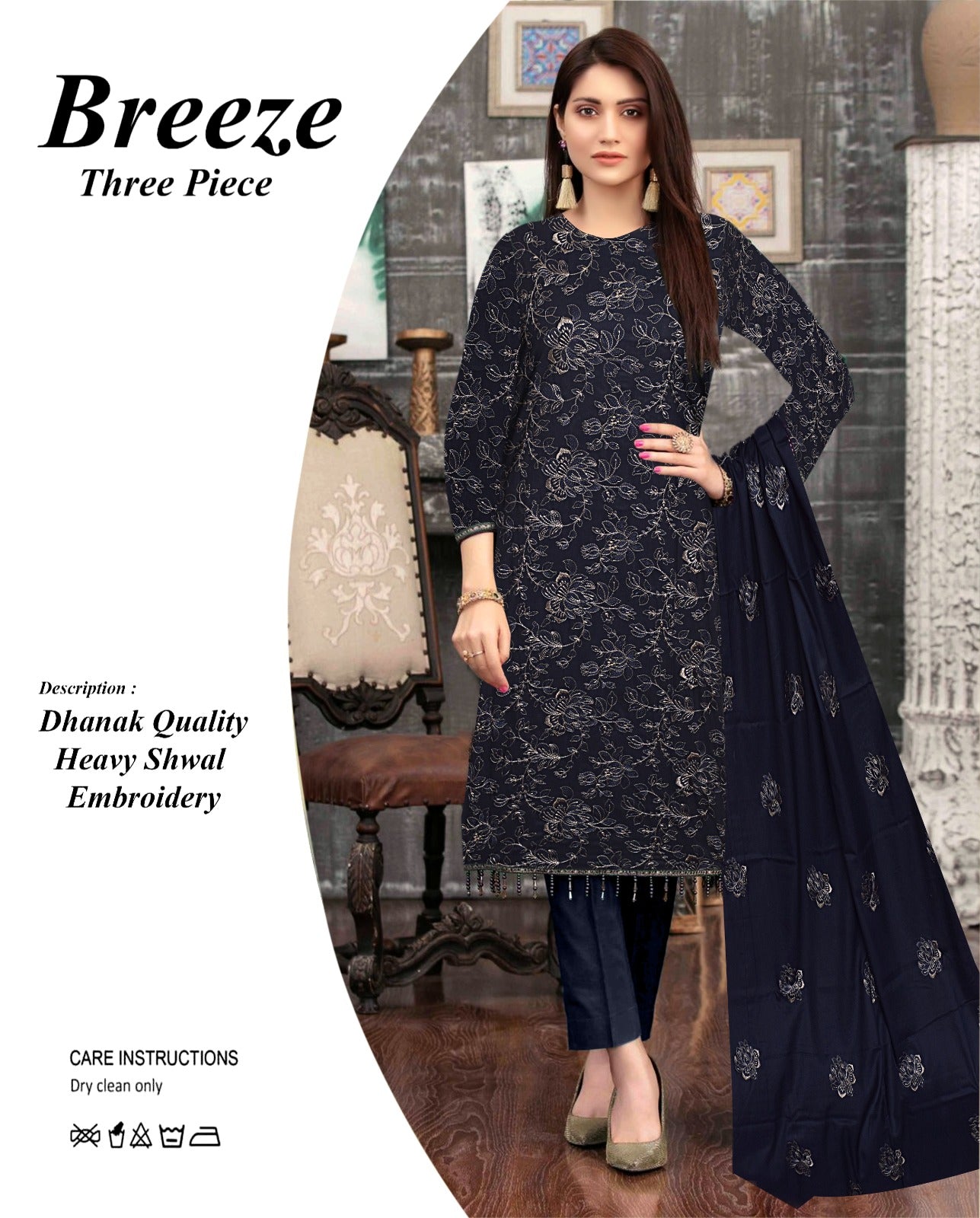 Winter collection Dhnak 3pc EMB